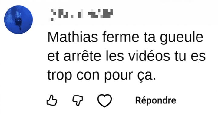 Commentaire haineux reçu, capture d'écran